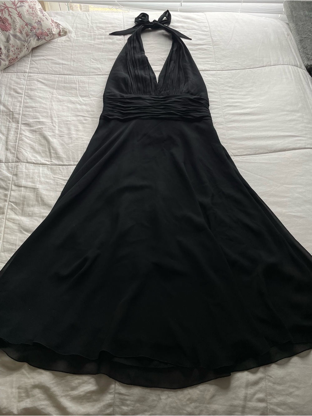 Vintage Black 100% Silk Halter Midi Dress 12 Whimsigoth Formal Evening Glam Chic